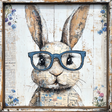 Easter Sign, Bunny with Glasses, DCO-12909, Sign For Wreath, 10x10